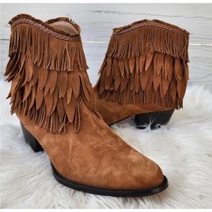 Aquazzura Pocahontas Cowboy Suede Fringe Ankle Boots Sz 38